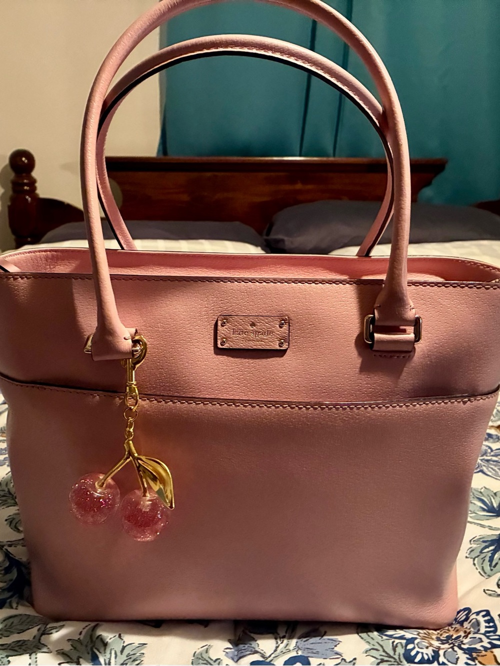kate spade Pink Saffiano Tote with Cherry Charm